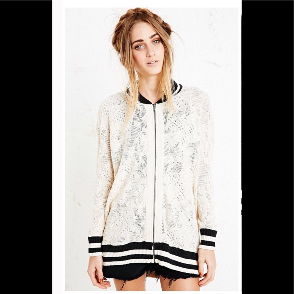 Free People Crochet Lace Bomber Jacket